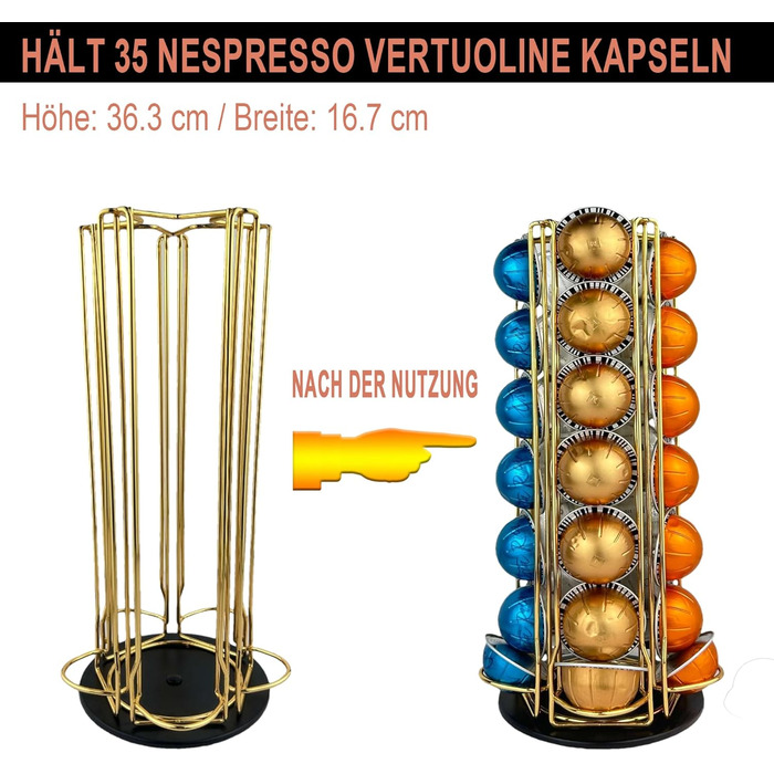 Підставка для капсул Nespresso Vertuo – обертова, на 35 капсул (золота)