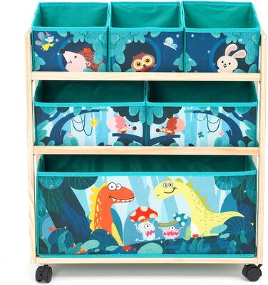 Органайзер для іграшок HOMCENT з колесами та 6 контейнерами, велика місткість, тематика динозаврів для дитячої кімнати