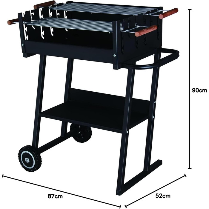 Мангал Tarrington House Brigida з чавунною решіткою, сталь, 2 регульовані решітки, на колесах, чорний
