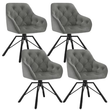 WOLTU Комплект з 4-х обертових стільців для їдальні, з підлокітниками, 360° обертання, для кухні та вітальні, з м'яким оксамитовим покриттям, сірий