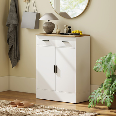 Сервант HOMCOM з місцем для зберігання, комод з 2 висувними ящиками, регульована полиця, для кухні, вітальні, передпокою, з натурального дерева, білий