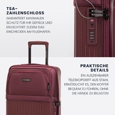 Набір валізWITTCHEN AXIS 3 шт. | Ручна та велика валіза | Гібрид ABS Nylon з TSA замком, телескопічною ручкою та 360° колесами | Бордовий колір