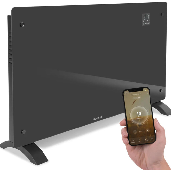 Електричний конвекторний обігрівач VONROC - 2500 Вт, білий/сірий, для кімнат до 24 м², ручне/APP керування