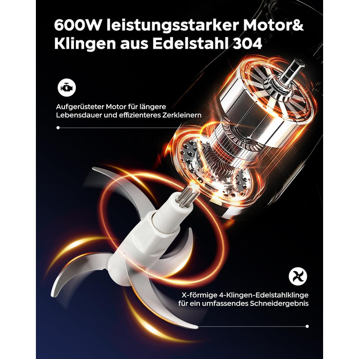 М'ясорубка електрична Bear 2л + 1.8л, подрібнювач зі скляною та нержавіючою сталлю, 600W, 2 швидкості, 4 сталеві ножі для м'яса, дитячого харчування, овочів та фруктів