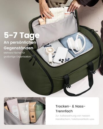 Спортивна сумка LOVEVOOK для чоловіків з відділенням для взуття, 65L, 52x45x28 см, Duffel Bag, для подорожей та спортзалу (темно-зелена)