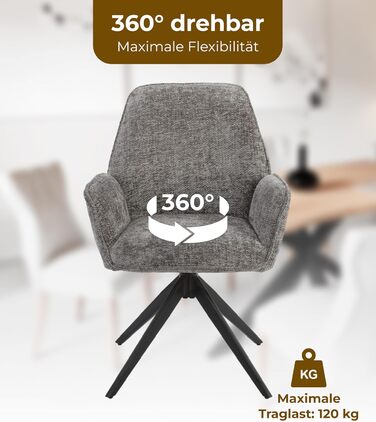 Обідні стільці 2 шт. темно-сірого кольору – поворотні на 360° з м'яким велюровим покриттям – функція повернення з пружинним механізмом – сучасний дизайн та легка збірка – без PFC та сертифіковані Oeko-TEX®