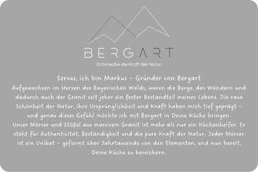 Гранітний ступка з товкачиком BERGART – ступка з високоякісного граніту, довгий товкачик, стійка підставка. Ідеальна для трав, спецій та песто