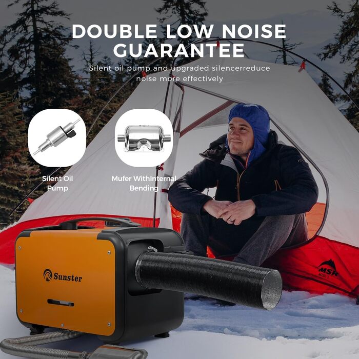 Дизельний опалювач 8kW з Bluetooth, 12V/24V/230V для вантажівки, автодому, транспорту. Автоматичний старт-стоп, 2025 (Помаранчевий)