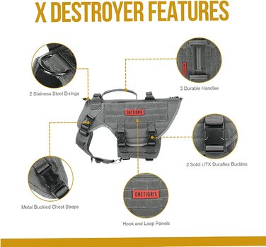 Тактичний жилет для собак OneTigris X Destroyer з 3 ручками XL сірий