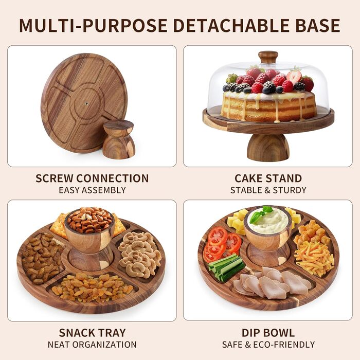 Дзеркальна підставка для тортів 30 см з дерева | Двостороння тортівниця з ніжками та кришкою (PET) | Кришка для тортів/кришка для пирогів | Універсальна підставка для тортів для весілля, дня народження, чаювання