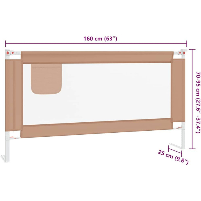Бортик для ліжка дитячого vidaXL 200x25 см, бежевий (Taupe), тканинний захист від випадання для малюків та немовлят