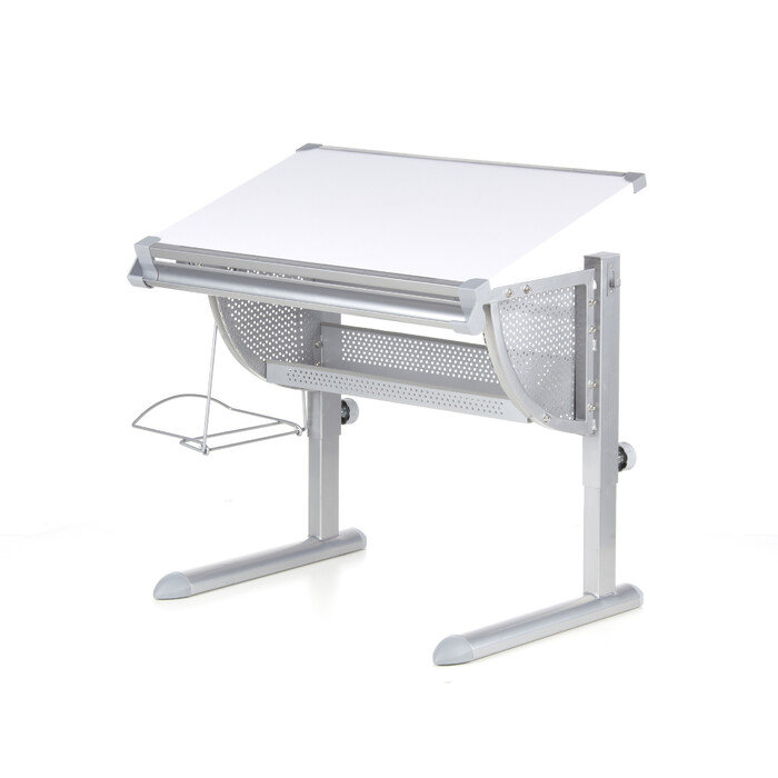 Дитячий стіл BELIA регульований по висоті та куту нахилу, білий / сріблястий, hjh OFFICE