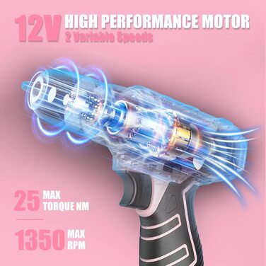Набір інструментів Sundpey 206 предметів з акумуляторною викруткою 12V, рожевий – для дому та ремонту