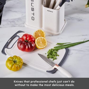 Набір ножів Karaca Gusto 12 предметів з дерев'яною підставкою та кухонними аксесуарами, з нержавіючої сталі, ергономічні ручки, кремовий колір