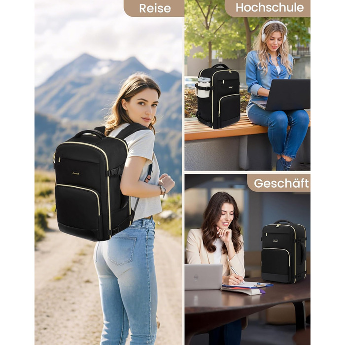 LOVEVOOK Рюкзак ручної поклажі, 40L, 17.3 дюйми, для подорожей та бізнесу, водонепроникний, 45x30x20 см, кольори: зелений, бежевий, чорний