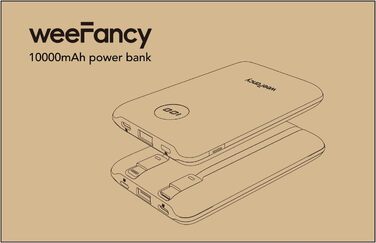 Міні-павербанк WeeFancy 10000mAh з кабелями, 3 виходи, 3 входи, сумісний з iPhone/Samsung/Huawei (рожевий)