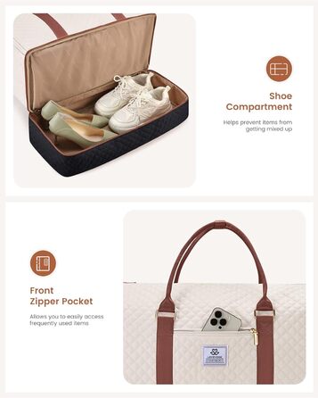 LOVEVOOK Перекидна дорожня сумка для жінок, 2-в-1, валіза, органайзер для взуття, водонепроникна, ручна, для подорожей (53L, чорний, бежевий, коричневий)