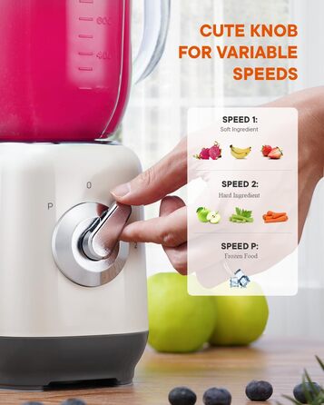 Шардор Стаціонарний міксер, блендер для смузі з 6 лезами з нержавіючої сталі, 2 швидкості та функція P-Turbo, 700 Вт, 1,25 л скляний глечик