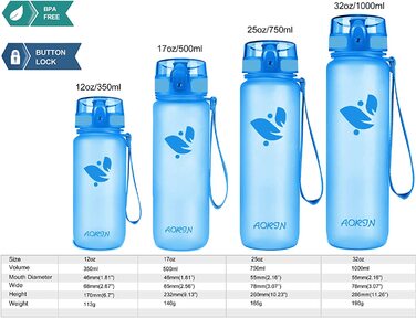 Пляшка для пиття AORIN - 350 мл / 500 мл / 750 мл / 1 лпляшка для води без бісфенолу А і трітану герметична спортивна пляшкадоросліпляшка для пиття для дітейфітнес,біг,йога, Велоспорт, Відкритий (1000 мл, Синій)