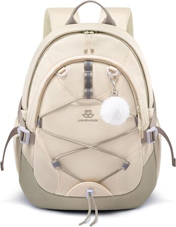 Шкільний рюкзак LOVEVOOK для дівчаток, 5 клас, з нагрудним ременем, легкий, 15.6 дюймів (Бежево-хакі)