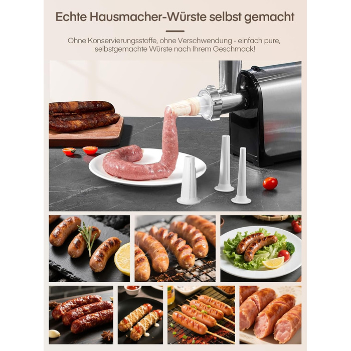 Електрична м'ясоподрібнювач Fleischwolf 3 в 1 з набором для ковбаси та 3-ма лезами з нержавіючої сталі