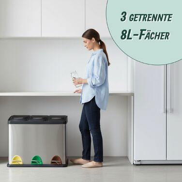 Відро для сміття Relaxdays на кухню, 3 відра по 8 л