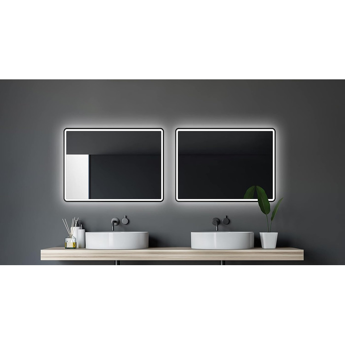 Дзеркало для ванної кімнати Talos Black Moon LED 120x70 см з підсвічуванням, вологостійке (алюмінієва рама, нейтральне світло)