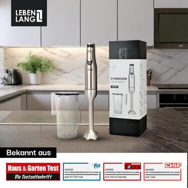 LEBENLANG Преміум Стабілізатор 1200W - Набір для занурювального блендера з 5 аксесуарами та захистом від бризок | Безступінчасте регулювання, Turbo | Електричний блендер, занурювальний міксер з нержавіючої сталі