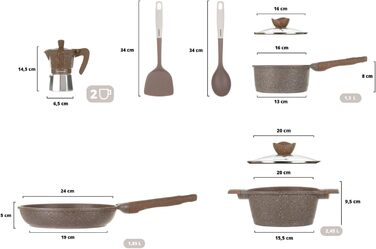 Набір каструль та сковорідок KASANOVA з антипригарним покриттям, індукційне дно, 8 предметів