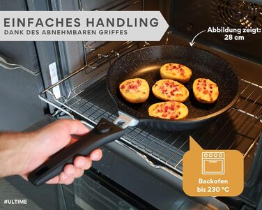 DIVORY Сковорода-гриль 28x28 см з виливом та знімним ручками - для стейків, індукційна, з антипригарним покриттям, з щипцями та захистом для сковороди (Чорний, 28 см)