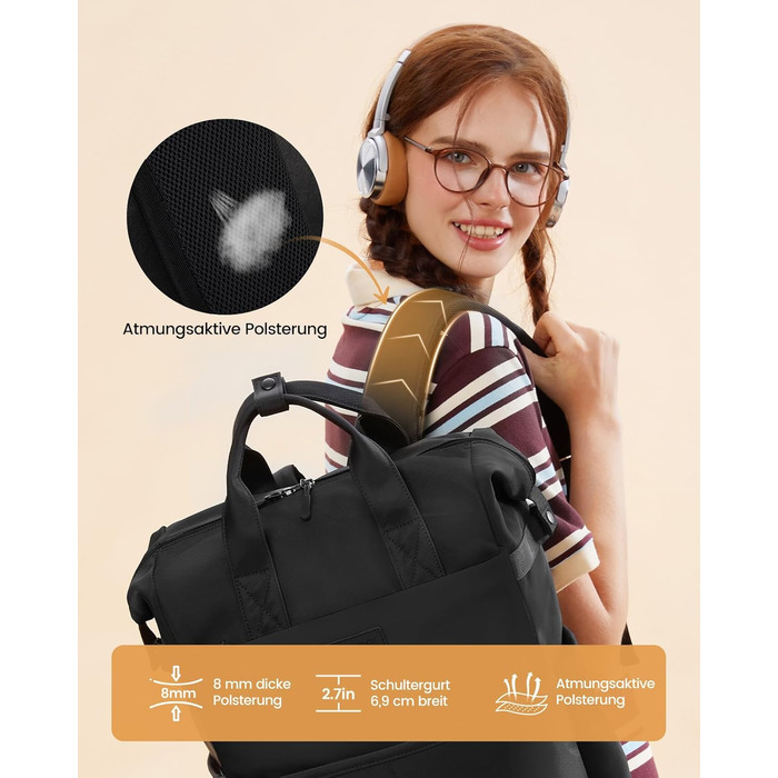 LOVEVOOK Рюкзак для жінок з відділенням для ноутбука 15.6 дюймів, шкільний, для подорожей, університету, бізнесу (17,3 дюйми, чорний)