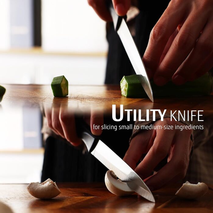 Набір кухонних ножів 7 предметів з бруском, нержавіюча сталь, кухонні ножі з кухонними ножицями, чорний, для професійних кухарів та поціновувачів