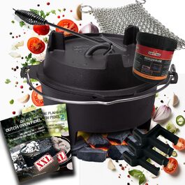 Набір голландської печі Grillfürst Dutch Oven BBQ DO 9 (9 л) з кришкою 35 см, підставкою, очищувачем та пастою для догляду + 2 шт. голландська піч Grillfürst DO 12 XXL