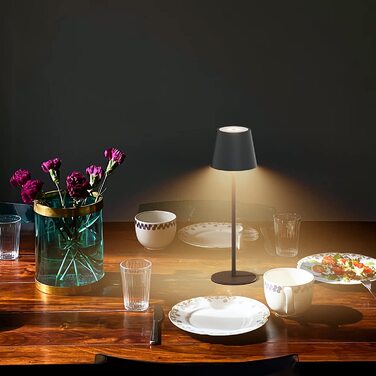 Klighten 2 шт. LED бездротові диммерні настільні лампи Anthrazit, перезарядна лампа USB-C для дому та вулиці, тепле світло 3000K, алюміній, IP54 вологостійка, антрацит