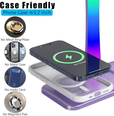 Підставка для навушників з бездротовим зарядним пристроєм, RGB-підсвічуванням, сумісна з Airpod Max, Airpod Pro/3/2, iPhone 16/15/14/13/12/11, Samsung, подарунок для геймерів (фіолетовий)