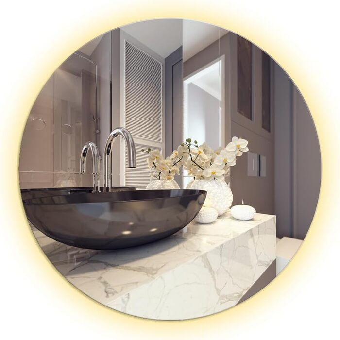 Круглий дзеркало Ramix з LED підсвічуванням, настінний, для ванної кімнати, 50 см, тепле біле світло