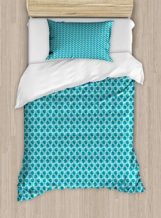 Абстрактний набір підковдр для односпальних ліжок, круглий квадратний двоколірний, захист від кліщів для алергіків, підходить з наволочкою, 130 x 200 см - 70 x 50 см, темно-блакитний блакитний