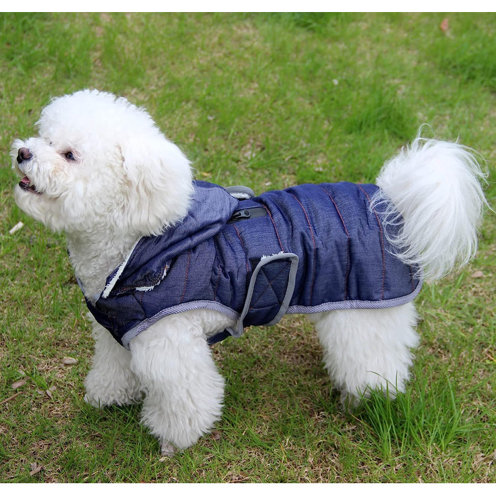 Толстовка з флісу для собак JoyDaog для маленьких собак, тепла куртка для цуценят на холодну зиму, водонепроникні пальто для собак з капюшоном, (XS, Темний денім)