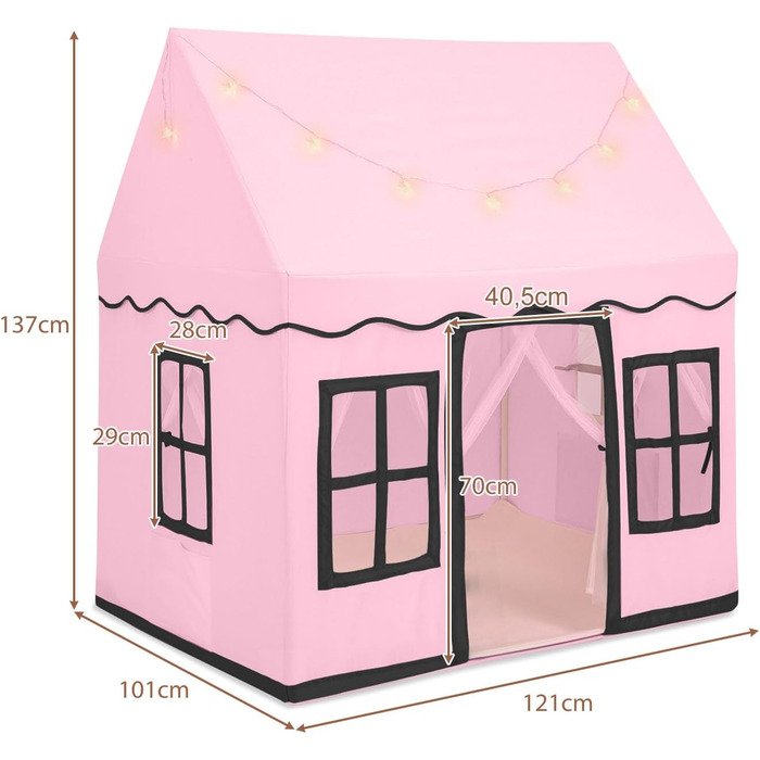Дитячий намет Dreamade з гірляндою та килимком, намет Тіпі, дитячий будиночок з вікнами, рожевий