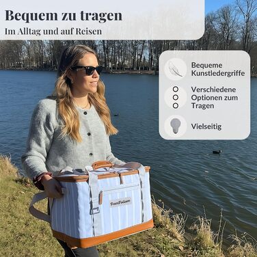 Термосумка-холодильник велика 45л XXL блакитна для пікніка, пляжу, авто, кемпінгу. Ізотермічна сумка-холодильник, складана, ретро