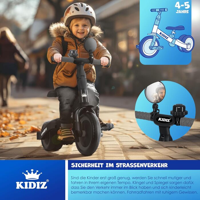 Біговел-триколіс KIDIZ 6-в-1 для дітей 1-5 років до 25 кг, з ручкою, захисним бампером, ременем безпеки, дзвінком та дзеркалом (Антрацит)