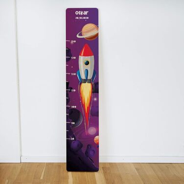 Вимірювальна паличка дитяча дерев'яна, вимірювальна паличка персоналізована з ім'ям для дитячої кімнати, подарунок на день народження для хлопчика і дівчинки, висотомір дитячий космічна ракета дерев'яна природа