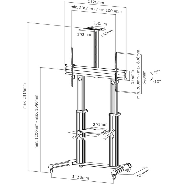 Підставка для телевізора Conecto TV Stand - мобільна, поворотна, регульована по висоті, 55-100 дюймів, модель LM-FS03G, срібна