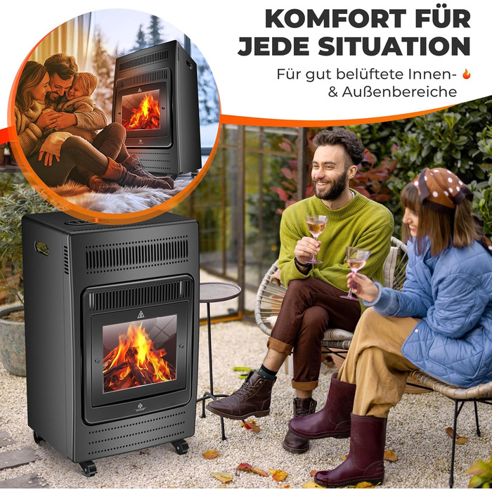 Газовий нагрівач KESSER®: газовий камін-нагрівач, 3.4 кВт, інфрачервоний, 2 режими, з регулятором та шлангом, чорний