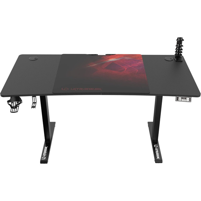 ULTRADESK Стіл для роботи Level V2 - Регульована висота, 140x68 см - Електричний стіл для геймінгу, офісу, дому - з XL-килимком для миші - Чорний, Червоний