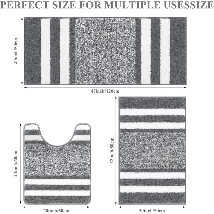 Набір килимків для ванної кімнати з мікрофібри, 60 x 120 см, 50 x 80 + 50 x 120 + 50 x 60 см, набір, рушники для ванної, килимки для душу, антиковзаючі, для вітальні, спальні, темний сірий