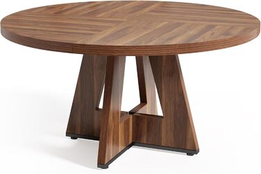 Круглий обідній стіл LITTLE TREE на 4-6 осіб, 119,9 см, з дерев'яним цоколем, коричневий, для кухні, їдальні, вітальні (тільки стіл)