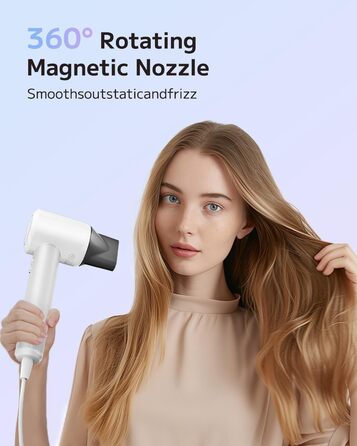 PLUZZ Професійний фен, високошвидкісний хартрокер з негативними іонами, безщітковий мотор 110 000 об/хв для швидкого сушіння, володар французької дизайнерської премії 2023 (перламутрово-білий)