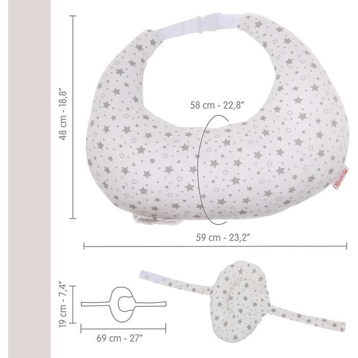 Ергономічна подушка для годування RUGUIES, 100 бавовна, можна прати, з сумкою та ремінцем, антирефлюксна (зірки)