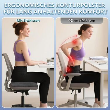 Ортопедична подушка для сидіння Ecosafeter з піною Memory Foam - покращує кровообіг та знімає напругу з куприка. Ергономічна подушка для офісного, комп'ютерного стільця та інвалідного візка (Сірий)